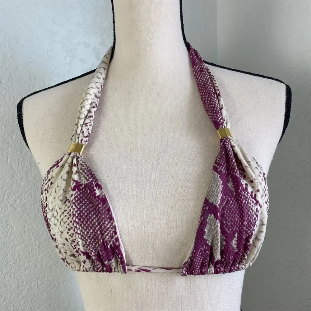 VIX Python Creme & Purple Bikini Top Sz M